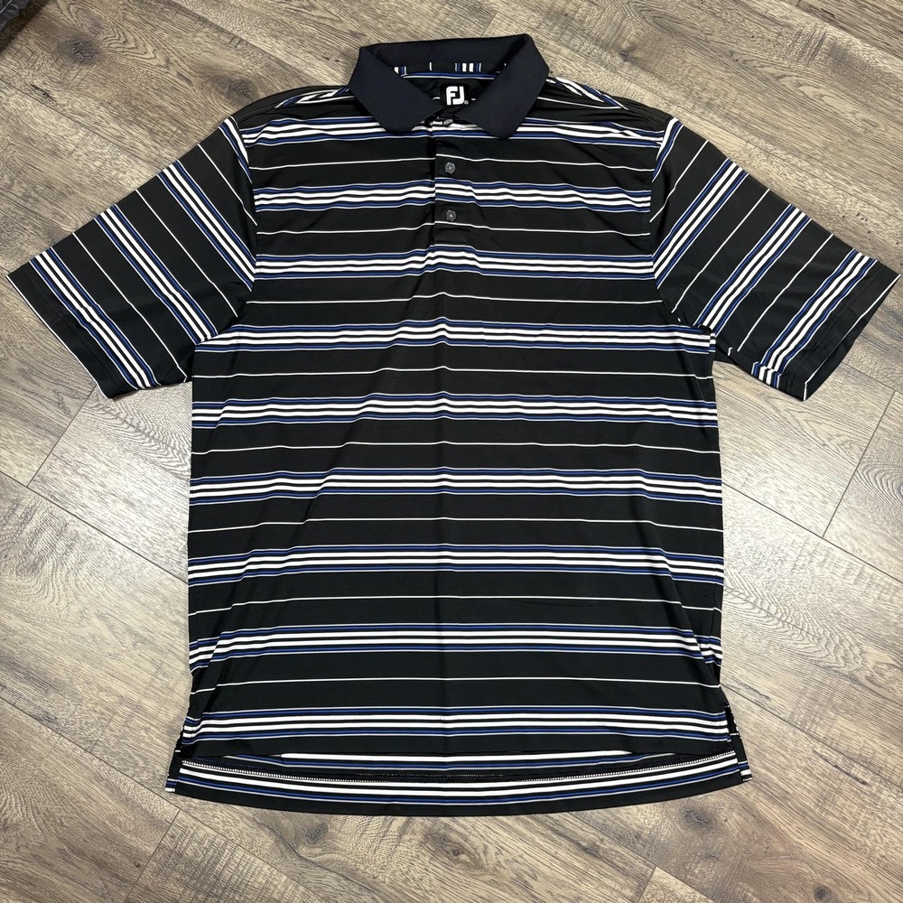 FootJoy Golf Polo Shirt Mens XL Black Striped Performance Short Sleeve